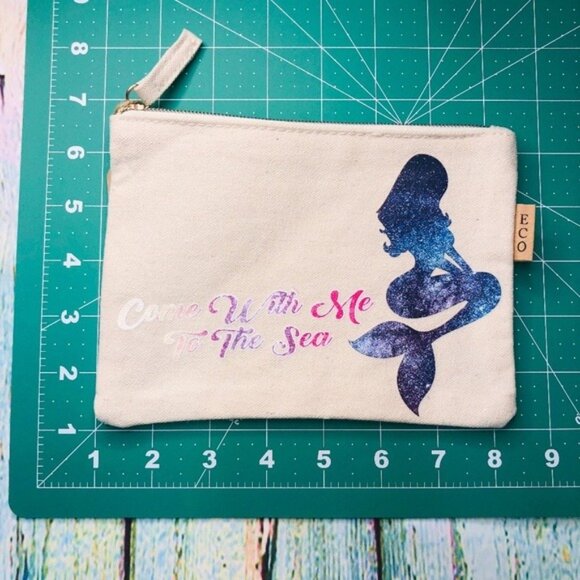 Mermaid Ocean Fun! Tropical Beach Arial Make Up Bag Pouch ECO Recycled Cotton - Picture 9 of 9